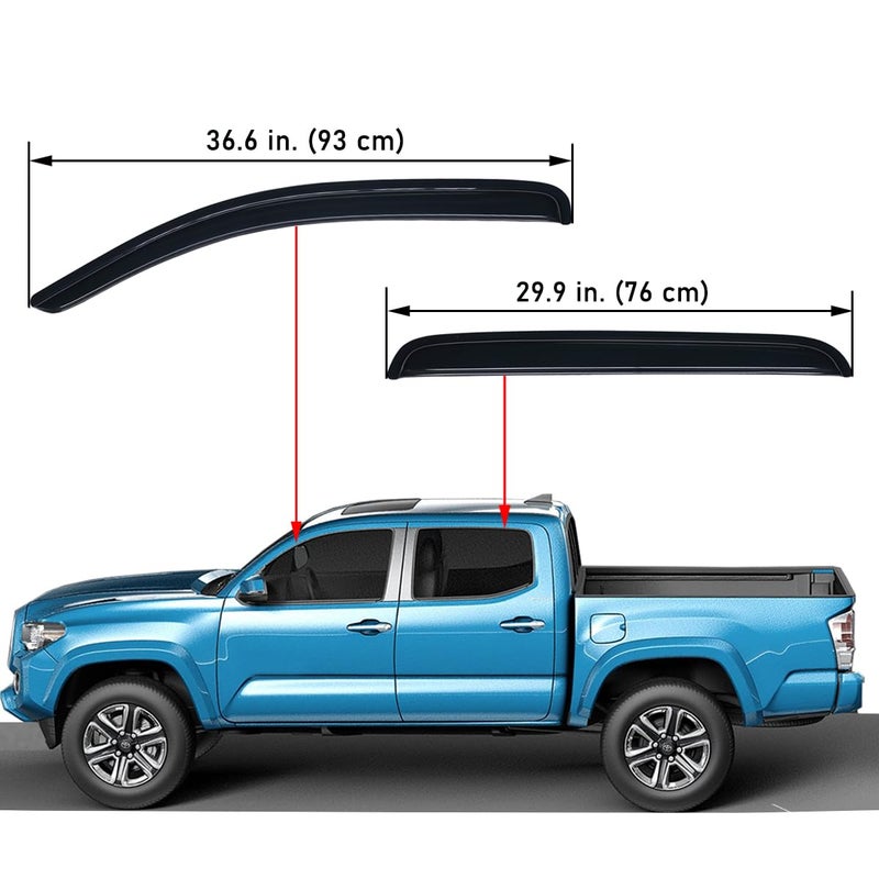 Lightronic Extra Durable Outside-Mount Auto Vent Window Visor, Fits 2016-2023 Toyota Tacoma, Double Cab, UV Protection Rain Guard, Original Wind Deflector, No-Drill Easy Install, Dark Smoke, 4-Pcs - Image 3